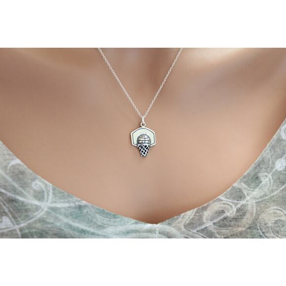 Sterling Silver Basketball Hoop Necklace - Picture 7 of 7